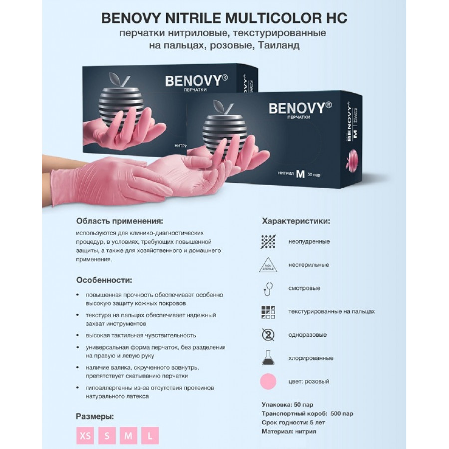 Перчатки нитриловые Benovy M (100 шт.) Розовый